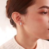 Close up Aurora Shine 18K Gold Plated Stud Earrings – Elegant Design with Diamond-Like Stone
